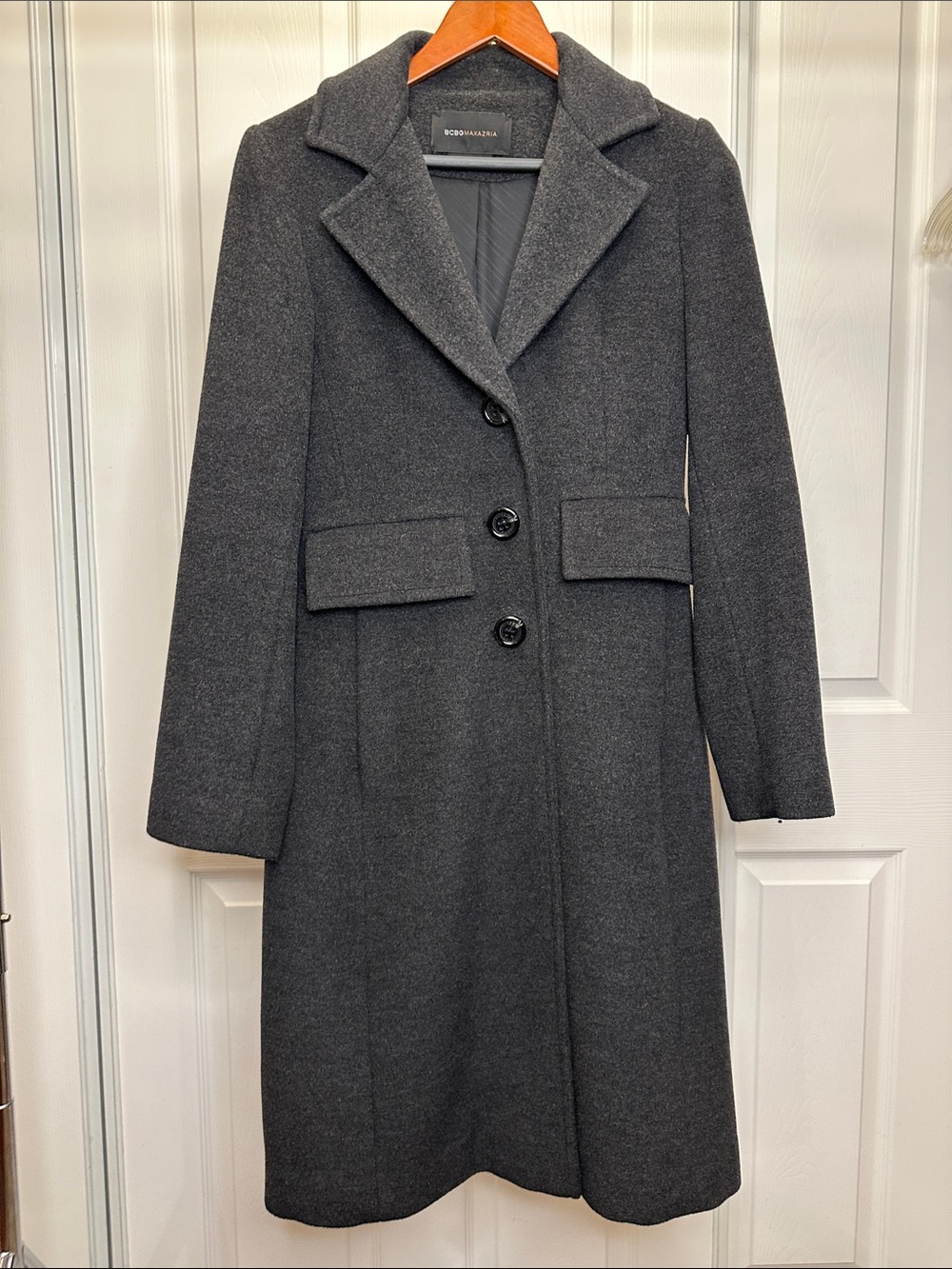 BCBGMaxAzria Charcoal Satin Lined Wool Cashmere Pea Coat